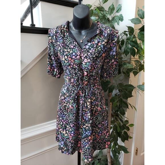 41 Hawthorn Shirt Dress Womens Small Multi Floral Polyester Cinch Waist V Neck - Picture 1 of 14